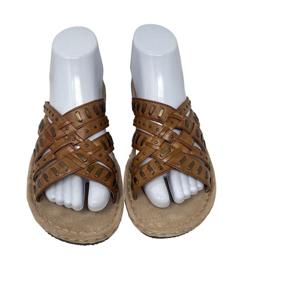 Clarks Laurieann Ivy Brown Womens Leather Sandals Gold Accent 8.5 Boho Chic READ - Picture 3 of 9